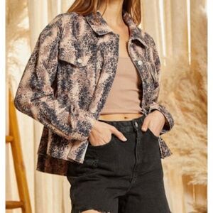 Savannah Jane Animal Print Stretch Corduroy Relaxed Fit Jean-Style Jacket - Plus